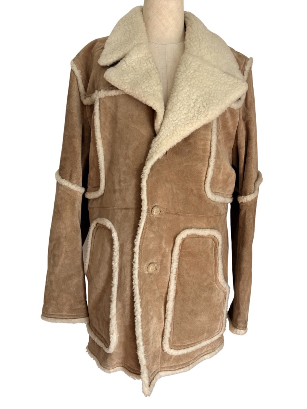 VTG Leather 60s 70s Campus Suede Sherpa Jacket Coat 36 Excellent Rancher Style